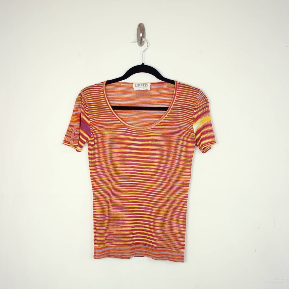 Multicolor striped short sleeve tee